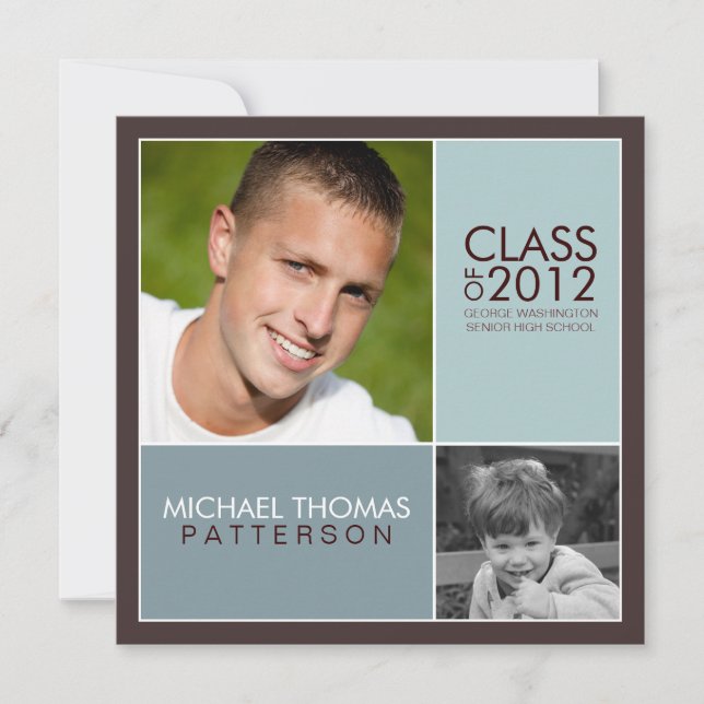 Then Now Modern Block Graduation Party Invitation (Front)