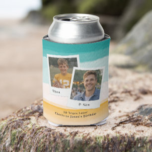 Then & Now Photo Birthday Can Cooler