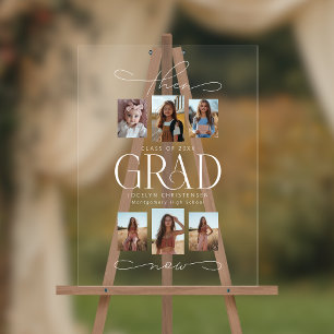 Then & Now Photo Collage Grad Graduate Welcome Acrylic Sign