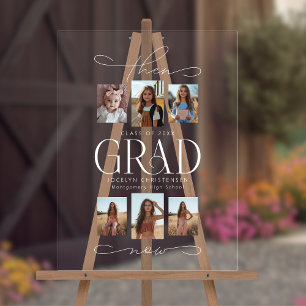 Then & Now Photo Collage Grad Graduate Welcome Acrylic Sign