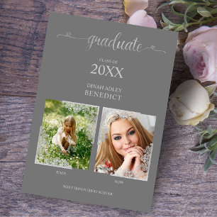 Then & Now Photos Graduate Announcement on Grey