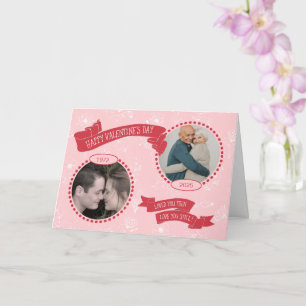 Then & Now Valentine Couple Doodles Photo/Date Card