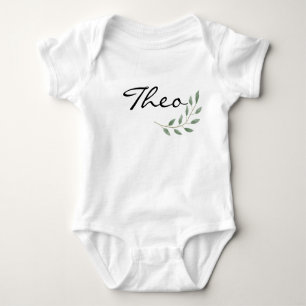 Theo Name Reveal Clothing Nature Leaf Botanical Baby Bodysuit