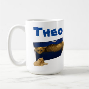 Theo Name With Cat In A Box, Coffee Mug
