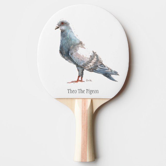 'Theo The Pigeon' Bird Ping Pong Paddle (Front)