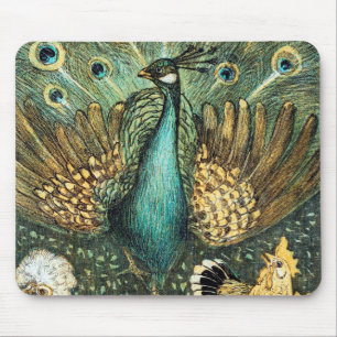 Theo Van Hoytema Vintage Peacock Open Wings Peafow Mouse Pad