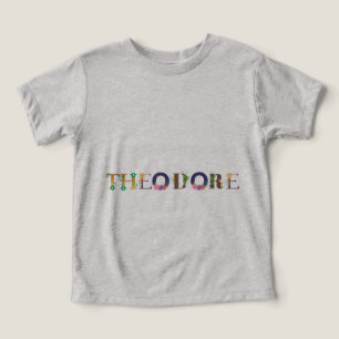 THEODORE Name Art With Flowers Embroidered