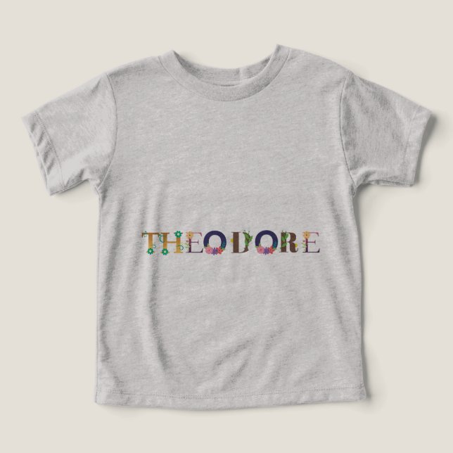 THEODORE Name Art With Flowers Embroidered (Design Front)