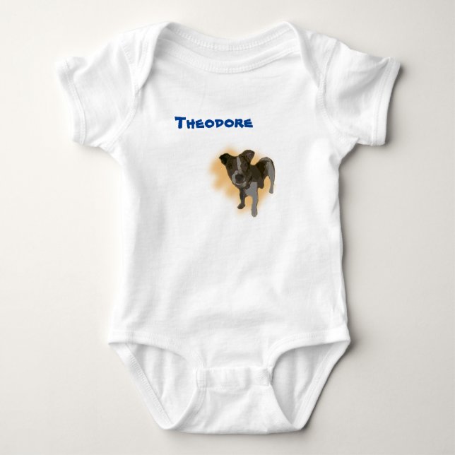 Theodore Name With Jack Russell, Baby Bodysuit (Front)