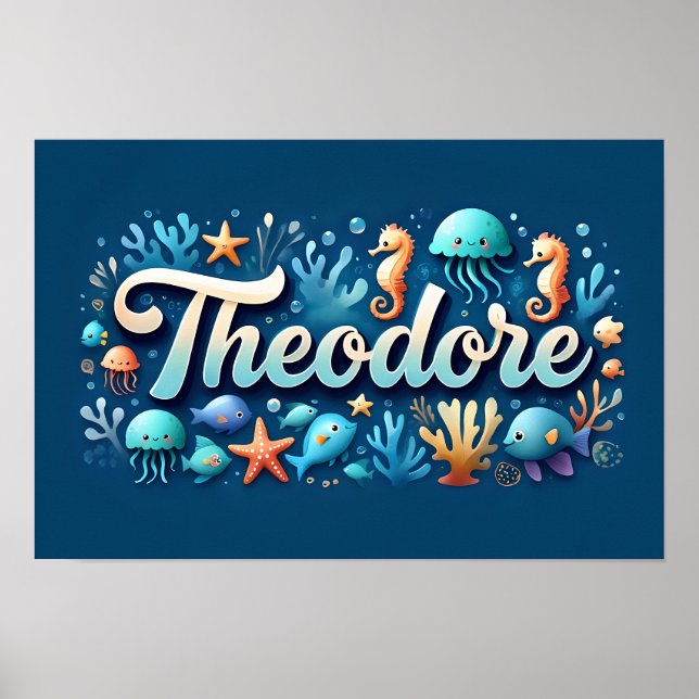 Theodore Ocean Nursery Underwater Sea Animals Poster (Front)