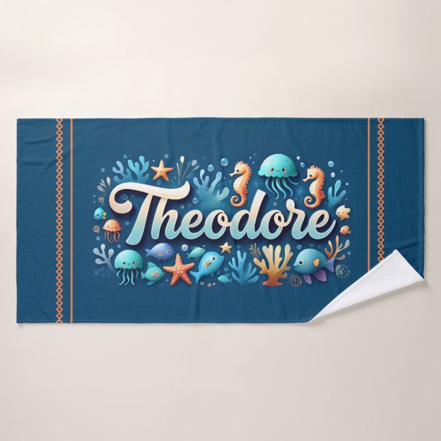 Theodore Personalised Ocean Jellyfish Underwater Bath Towel (Bath Towel)
