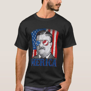 Theodore Roosevelt 4th Of July Men Usa Flag Meric T-Shirt