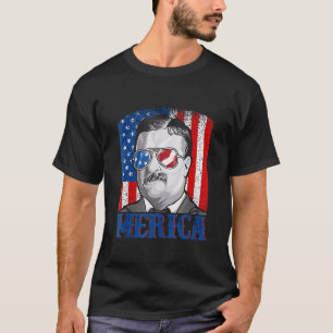 Theodore Roosevelt 4th Of July  Men Usa Flag Meric T-Shirt