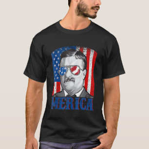 Theodore Roosevelt 4th Of July Men Usa Flag Meric T-Shirt