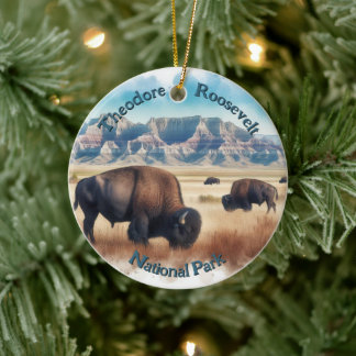 Theodore Roosevelt National Park Bison Souvenir Ceramic Tree Decoration