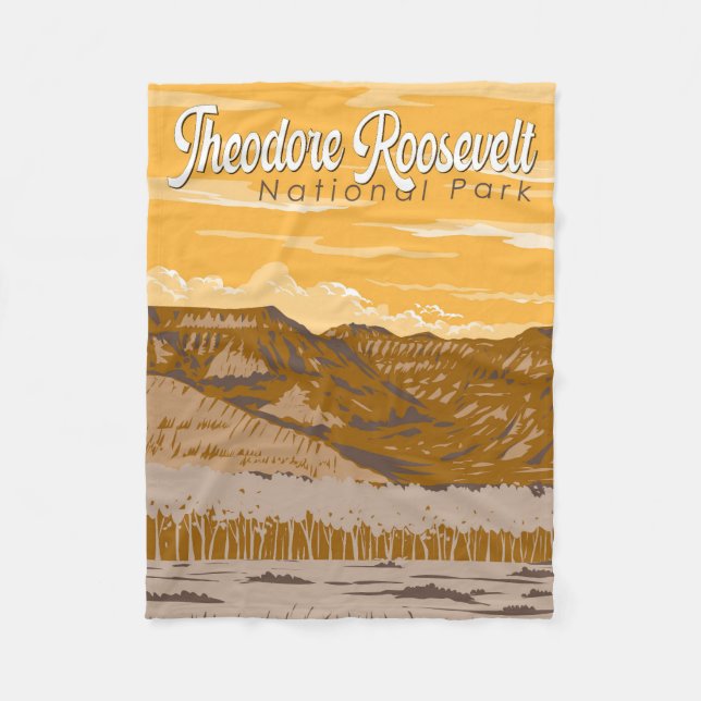 Theodore Roosevelt National Park Illustration Art Fleece Blanket (Front)