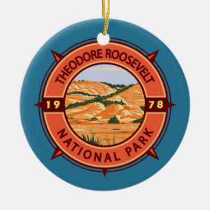 Theodore Roosevelt National Park Retro Compass Ceramic Tree Decoration