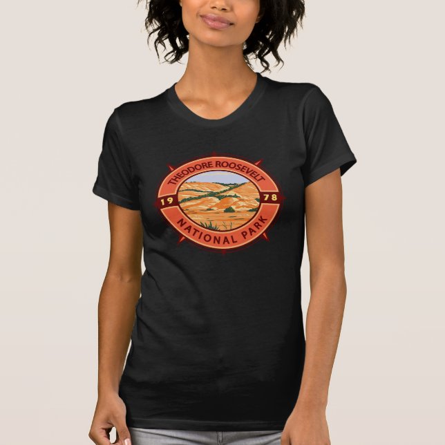 Theodore Roosevelt National Park Retro Compass T-Shirt (Front)