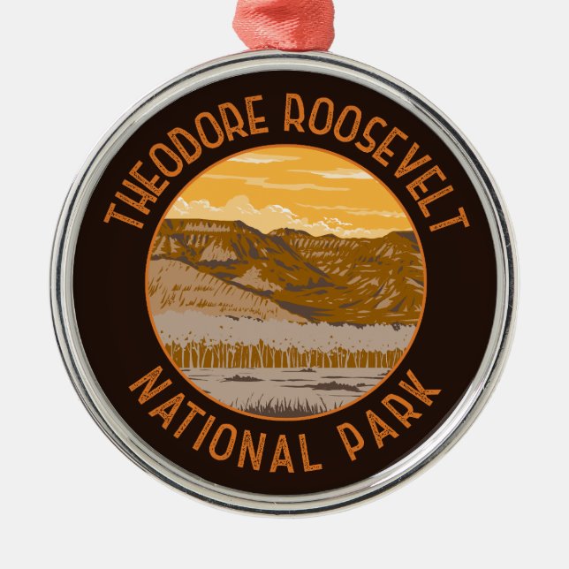 Theodore Roosevelt National Park Retro Distressed Metal Tree Decoration (Front)