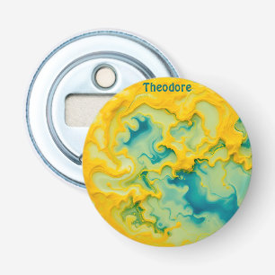 THEODORE ~ Shades of Aqua Yellow Blue 3D ~ Bottle Opener