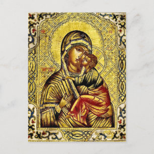 Theotokos and the Christ Child Ornate Gold Frame Postcard