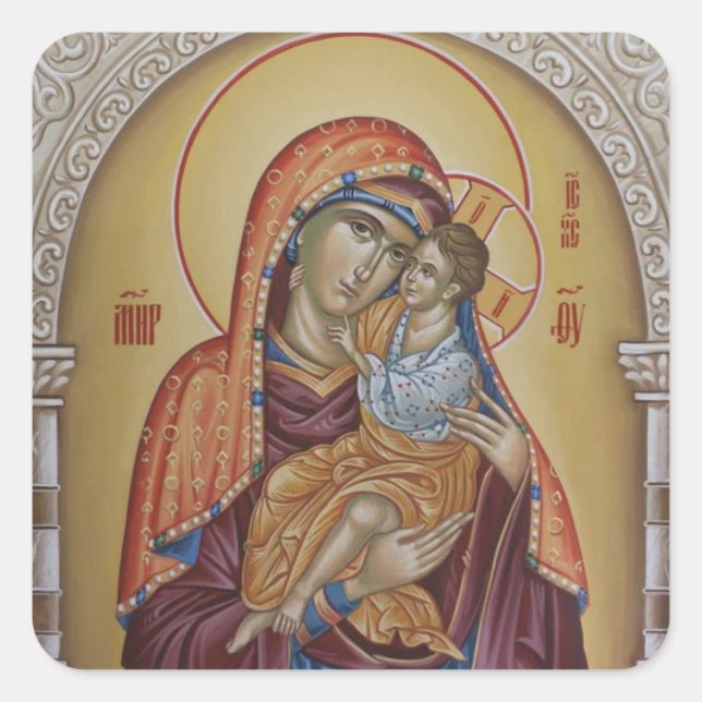 Theotokos and the Christ Child Square Sticker (Front)