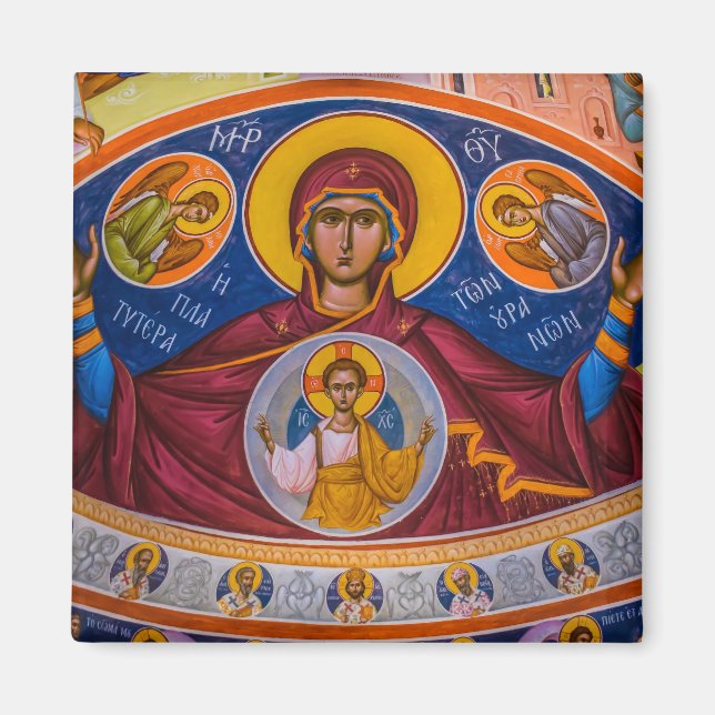Theotokos and the Christ Child with Angels Icon Magnet (Front)