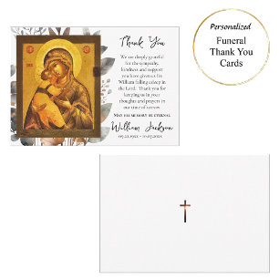 Theotokos Christ Child Icon Rustic Leaves Funeral Thank You Card