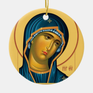 Theotokos (Virgin Mary) Orthodox Christian Icon    Ceramic Tree Decoration