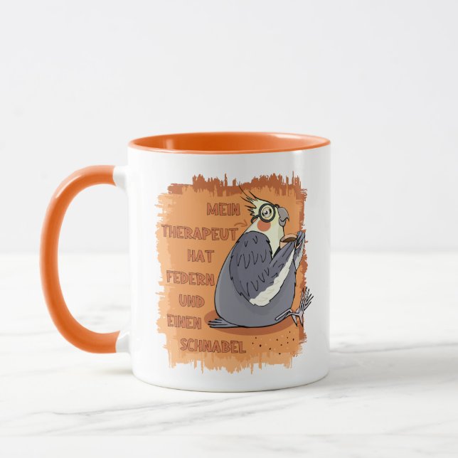 Therapeut mit Federn & Schnabel. Nymphensittich Mug (Left)