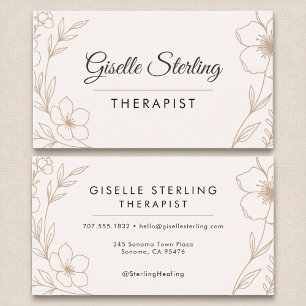 Therapist Botanical Flowers Blush Black Elegant Business Card