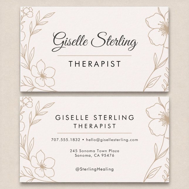 Therapist Botanical Flowers Blush Black Elegant Business Card (Creator Uploaded)