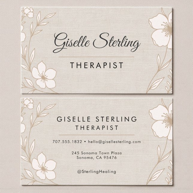 Therapist Botanical Flowers Floral Linen Business Card (Creator Uploaded)