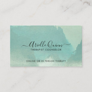 Therapist Counsellor Abstract Blue Green Watercolo Business Card