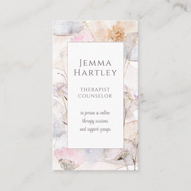 Therapist Counsellor Serene Flower Watercolor Wash Business Card (Front)
