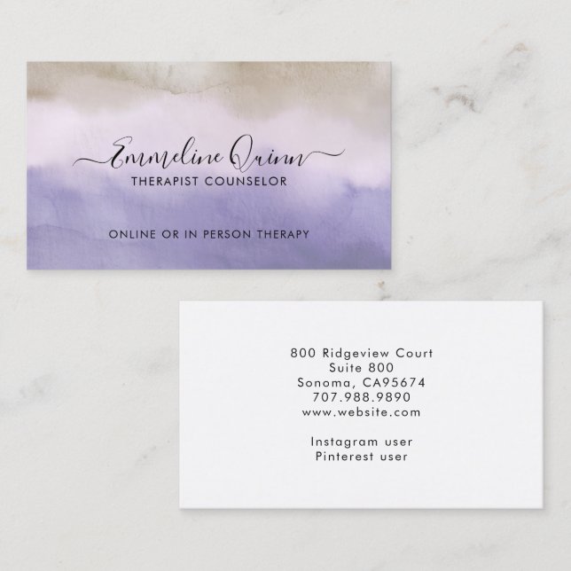 Therapist Counselor Serene Abstract Watercolor Business Card (Front/Back)
