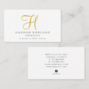 Therapist Gold Script Monogram Name  Business Card