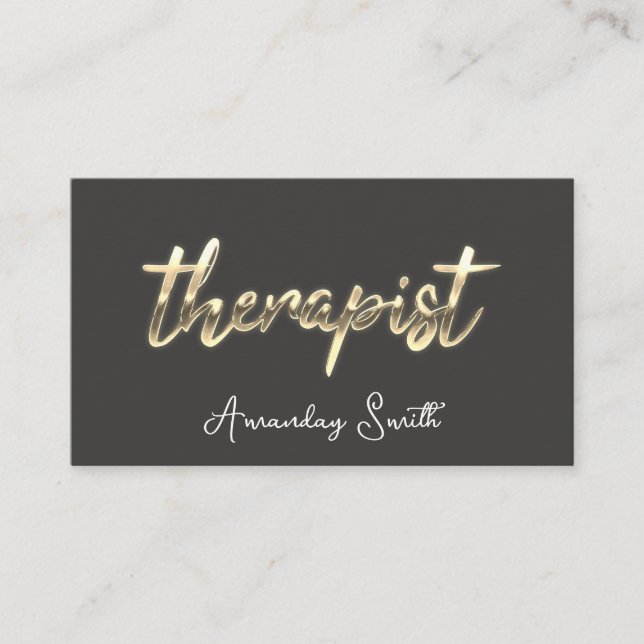 Therapist Golden Script QR Code Logo Grey Grey Business Card (Front)