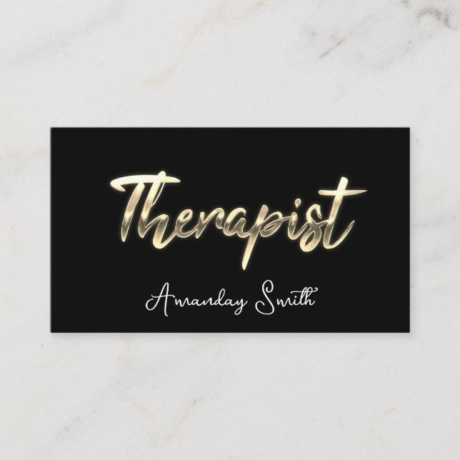 Therapist Golden ScriptQR Code Logo Black White  Business Card (Front)