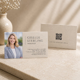 Therapist Linen Photo QR Code Business Card