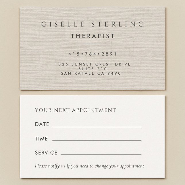 Therapist Luxury Linen Office Appointment Card (Creator Uploaded)