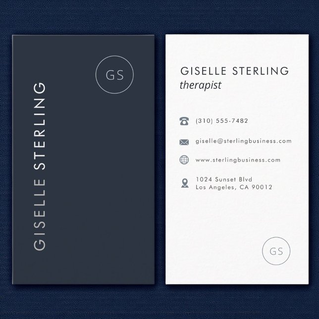 Therapist Luxury Navy Blue Elegant Modern Business Card (Creator Uploaded)