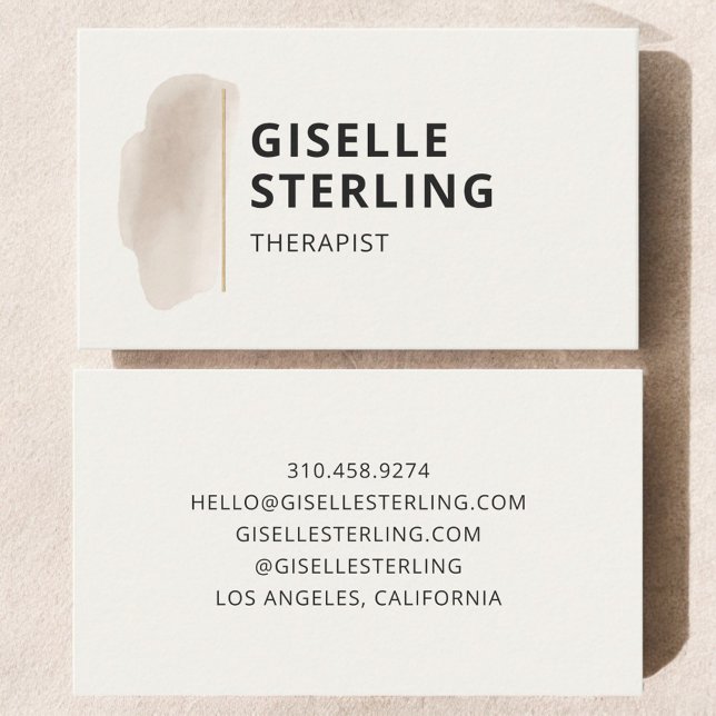 Therapist Mental Health Neutral Beige Watercolor Business Card (Creator Uploaded)