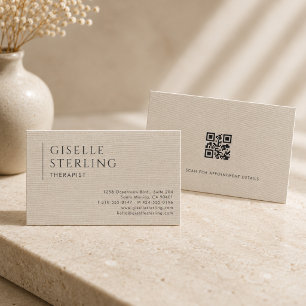 Therapist Neutral Linen QR Code Business Card