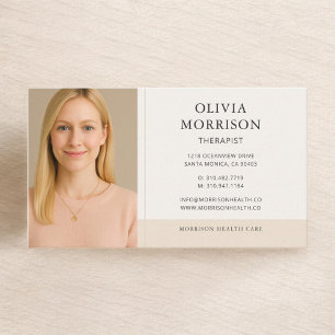 Therapist Psychologist Neutral Beige Photo Business Card