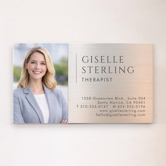 Therapist Psychologist Photo Brushed Metal Business Card (Creator Uploaded)