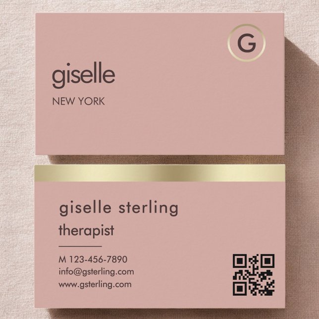 Therapist Psychologist Pink Gold QR Code Business Card (Creator Uploaded)