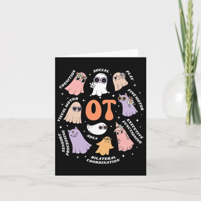 Therapist Scope Ot Halloween Retro Floral Ghost  Card (Front)