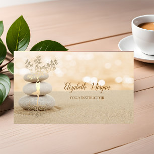 Therapist,Stones,Sand,Gold Tree Silhouette Business Card