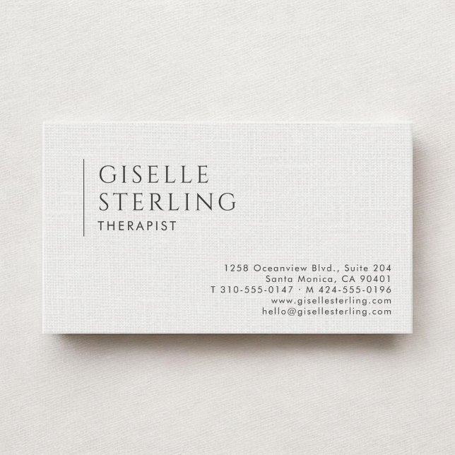 Therapist White Linen Business Card (Creator Uploaded)